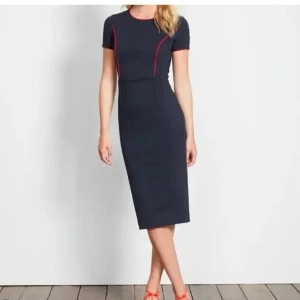Boden Navy Midi Dress with Red Detailing